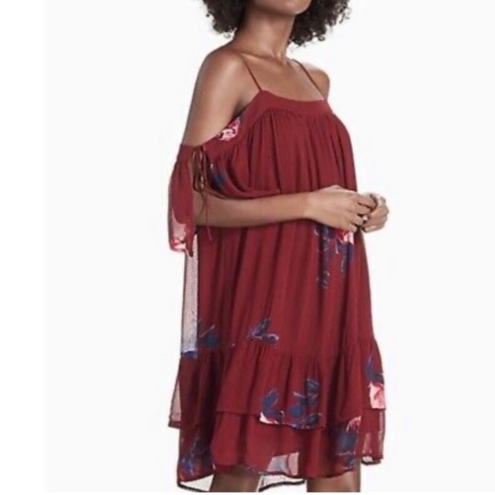 Lucky Brand off the shoulder floral boho mini dress size S great condition
